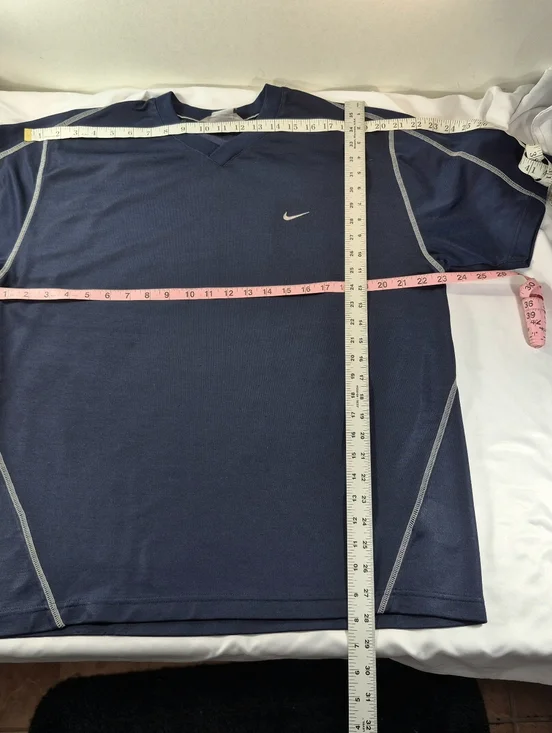 NWOT Nike Vintage Y2K Navy Blue Piping Center Swoosh V-Neck Performance Shirt L - Picture 6 of 9